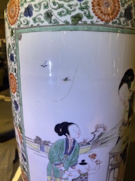 A fine Chinese famille verte rouleau vase, Kangxi